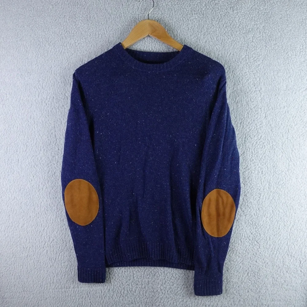 Taylor Stitch Mens Blue Donegal Baby Yak Wool Crewneck Sweater‎ Elbow Patches